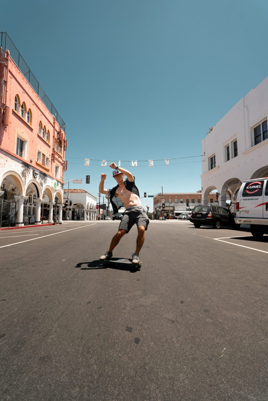 guy longboarding in Venice Beach
