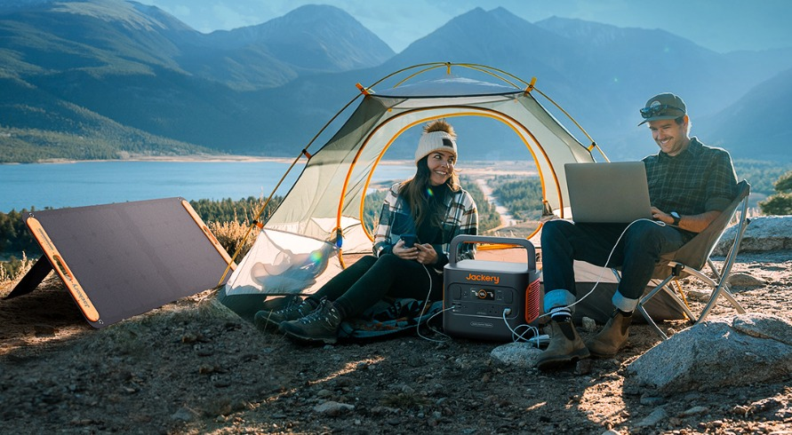 people camping with jackery portable power station