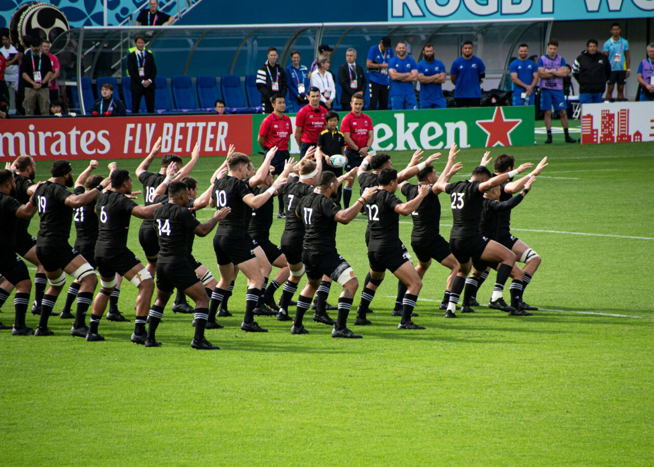 All Blacks players doing the Haka dance