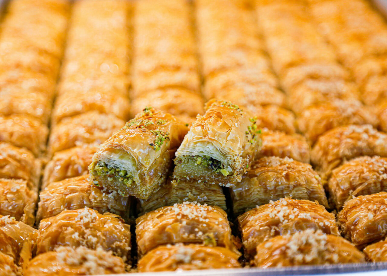 Tray of Baklava traditional Middle Eastern dessert
