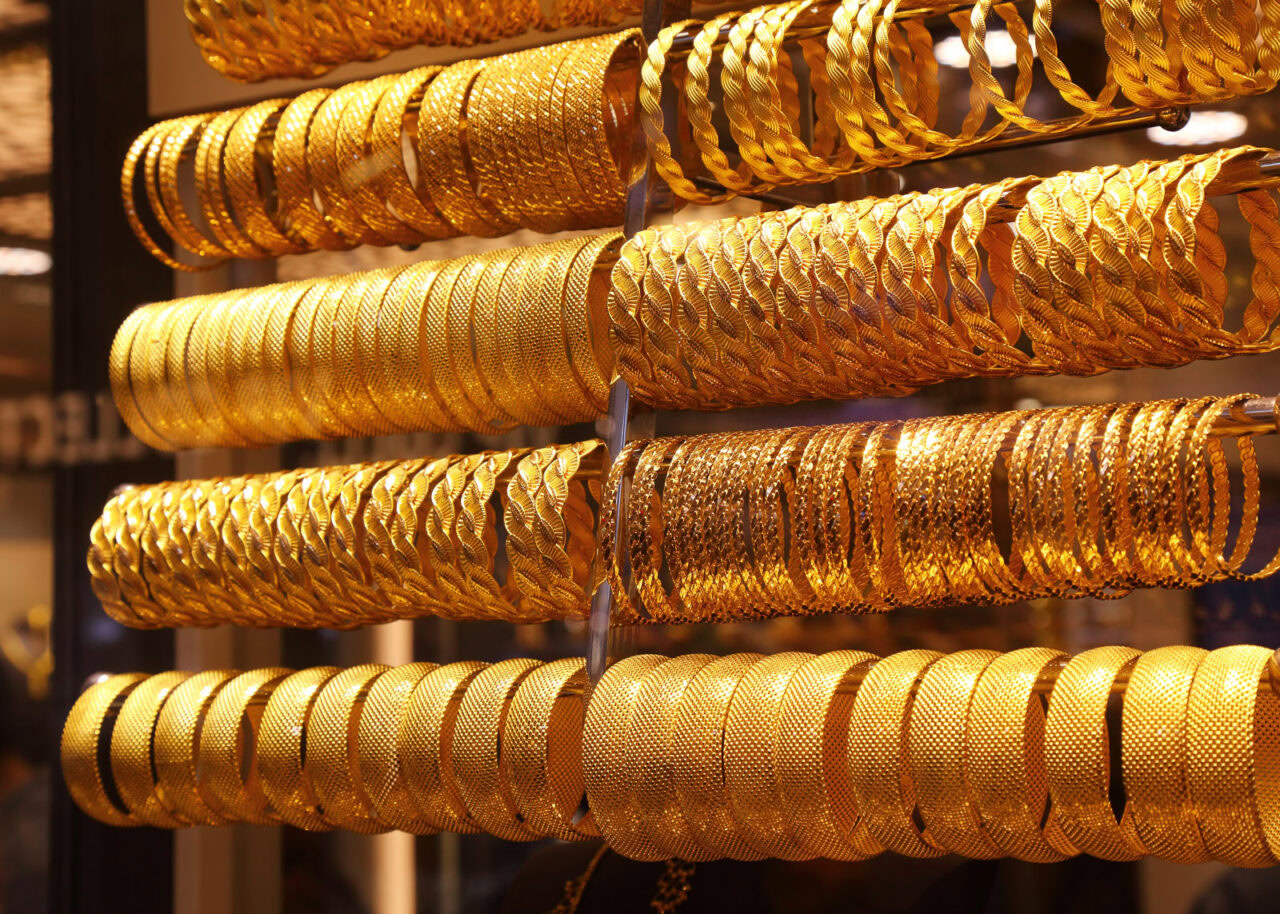 Gold bracelets at the Grand Bazaar in Turkey