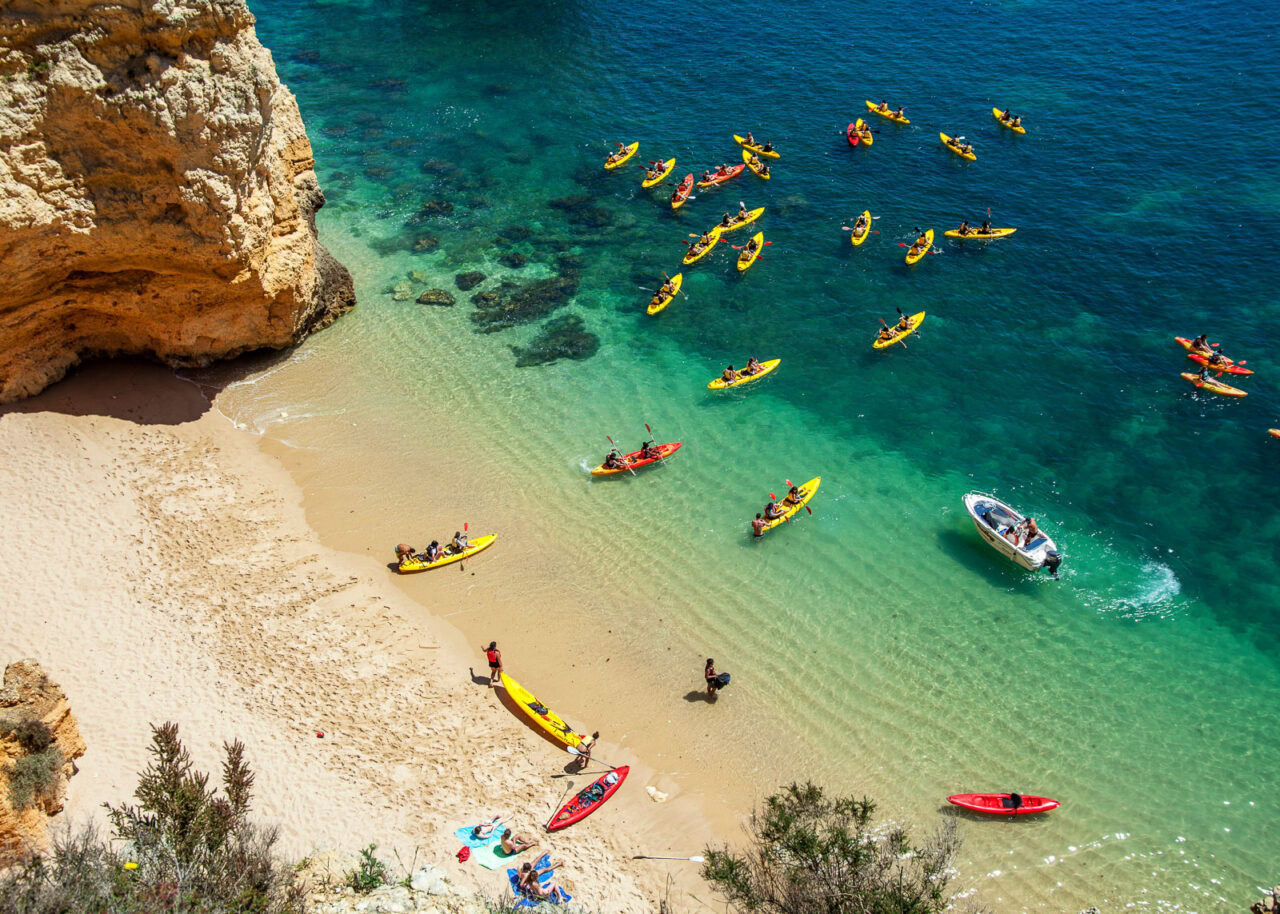 Kayaks on the beach in Lagos, Portugal