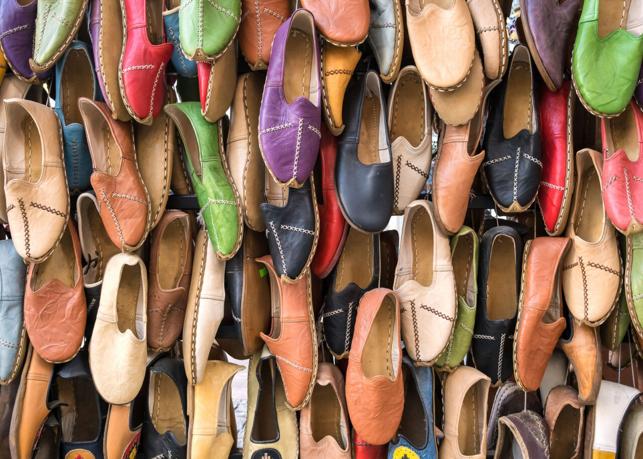 Turkish leather shoes called Yemeni hanging up