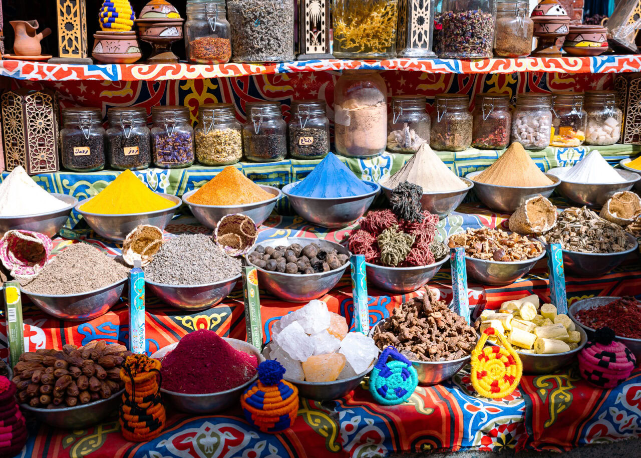 Variety of spices in a market in Egypt