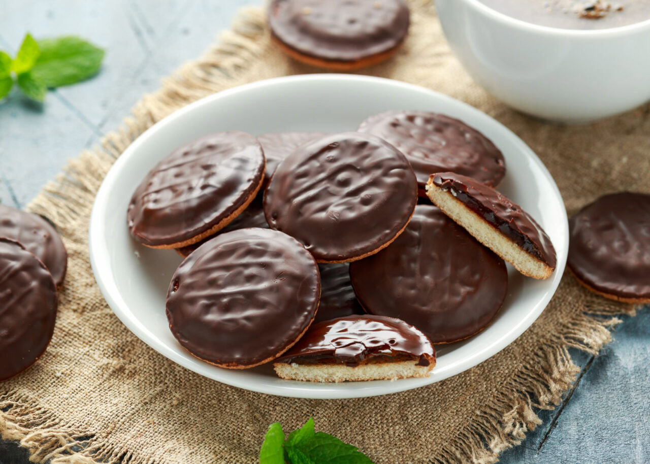 Jaffa cakes on a white plate