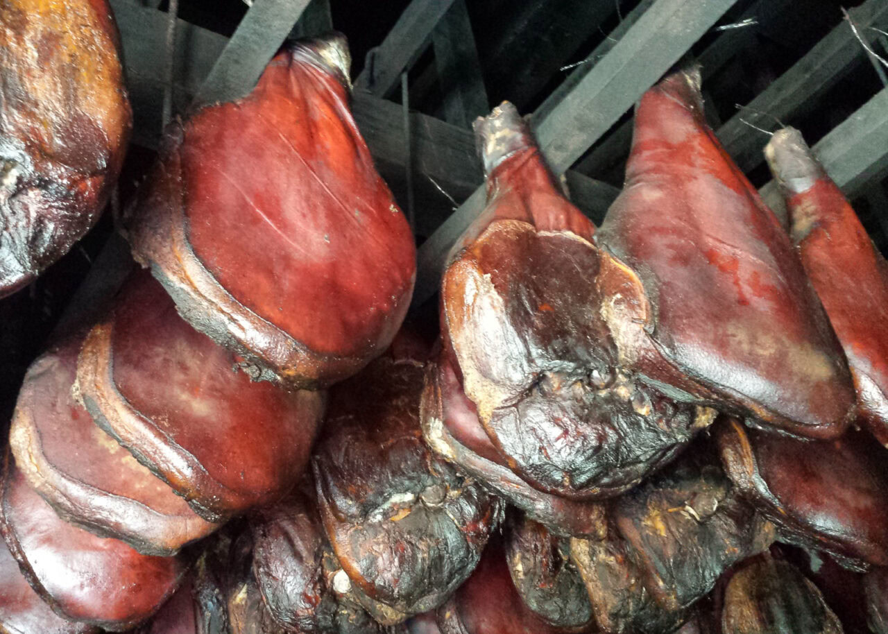 Prust - cured ham hanging up in Montenegro