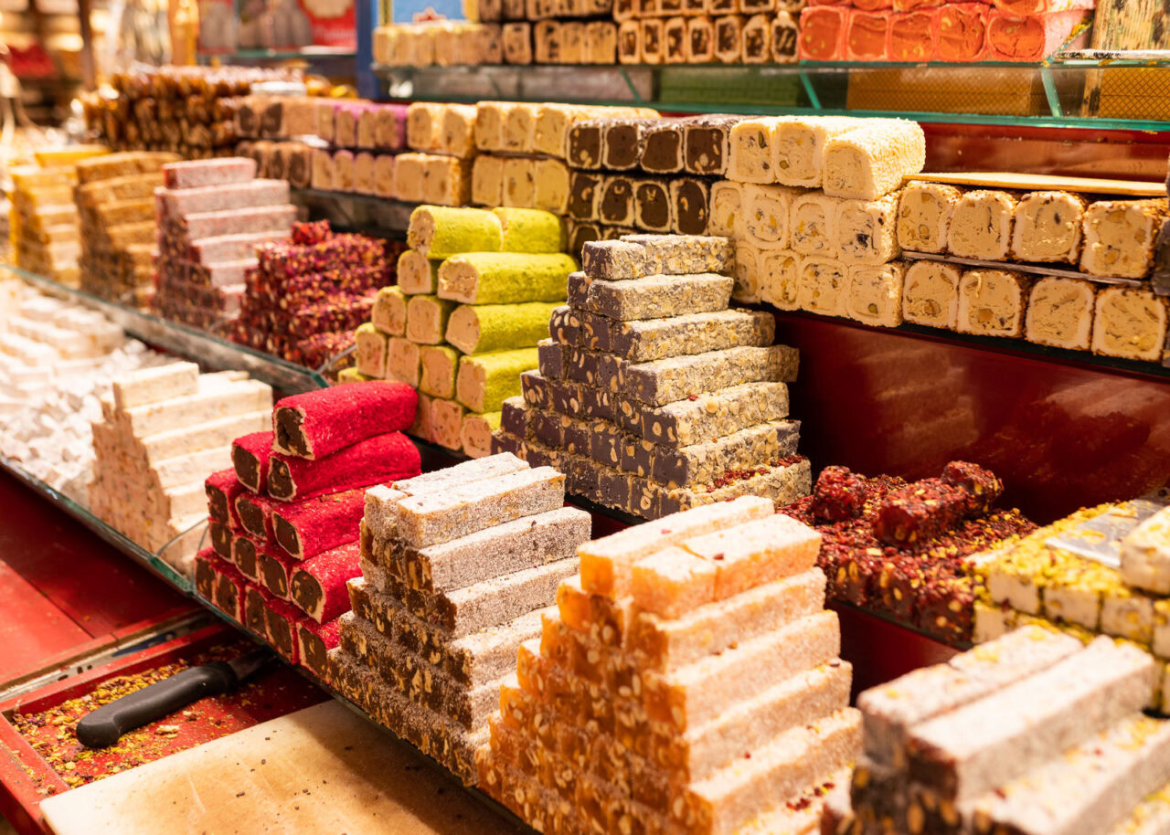Turkish delight for sale in the Spice Bazaar in Istanbul