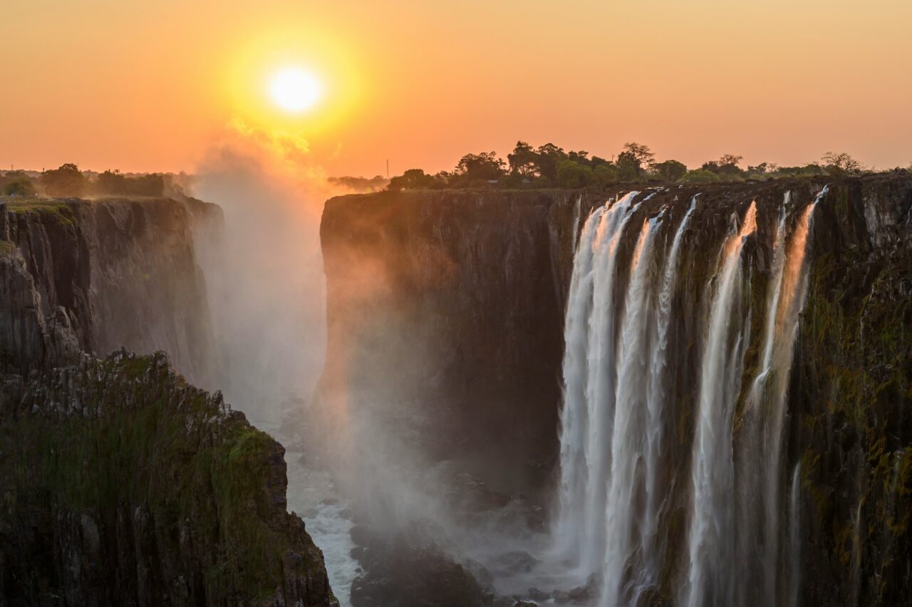 Victoria Falls at sunset