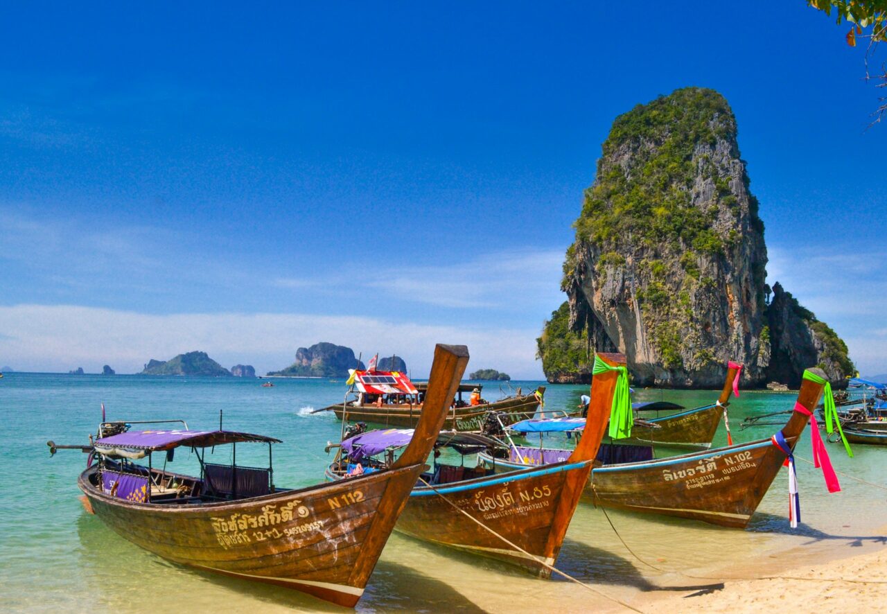 Wooden boats on Phra Nang Beach in Thailand