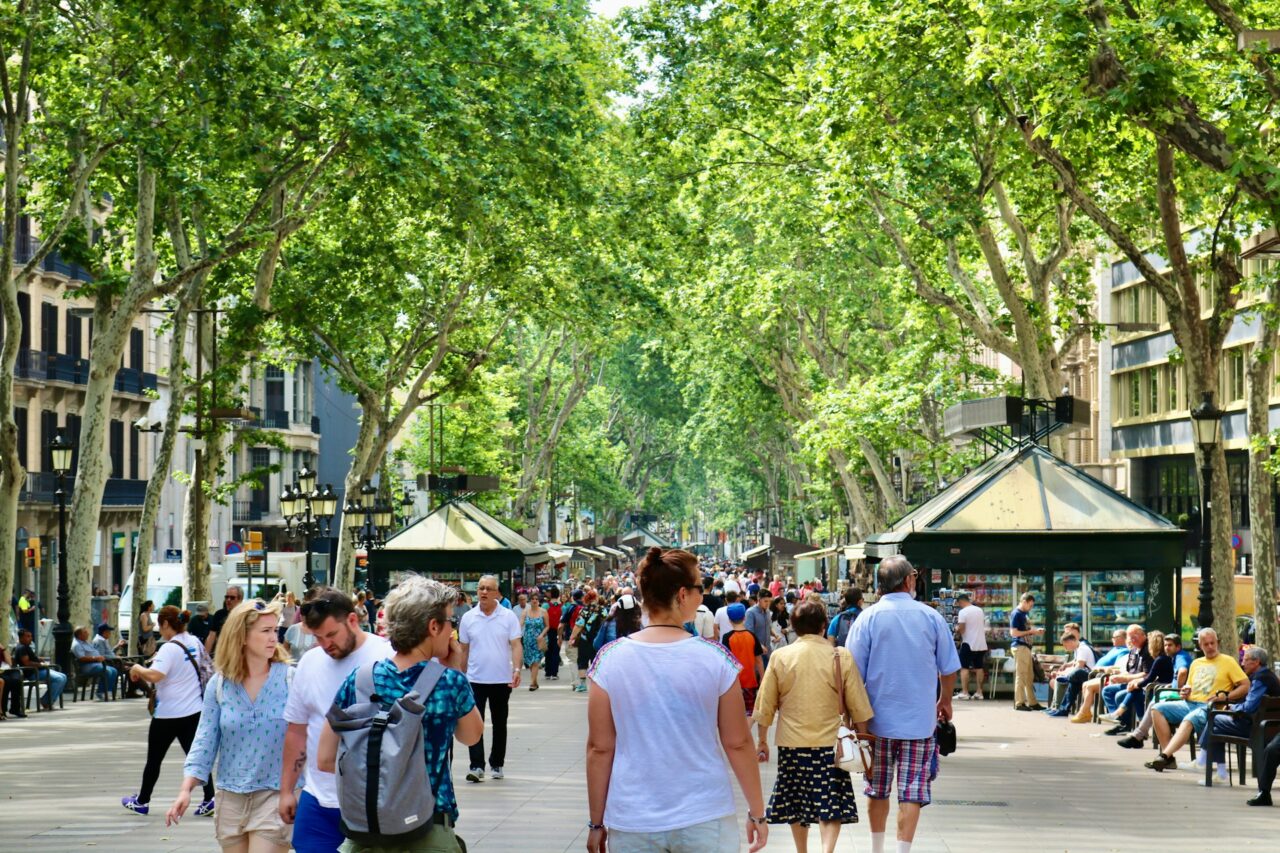 People walking down La Rambla in Barcelona