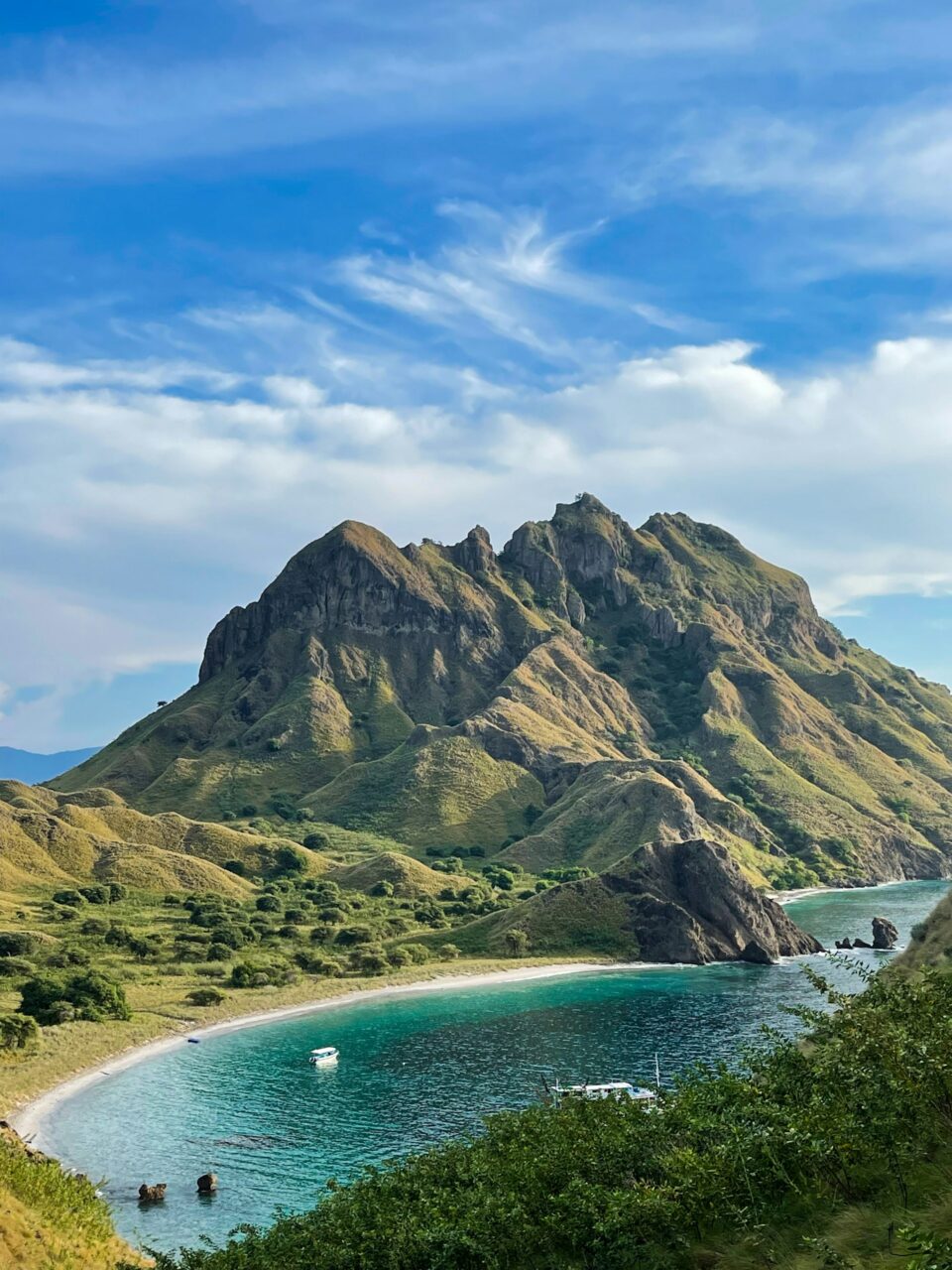 Beautiful sandy bay with mountains in Komodo, Indonesia
