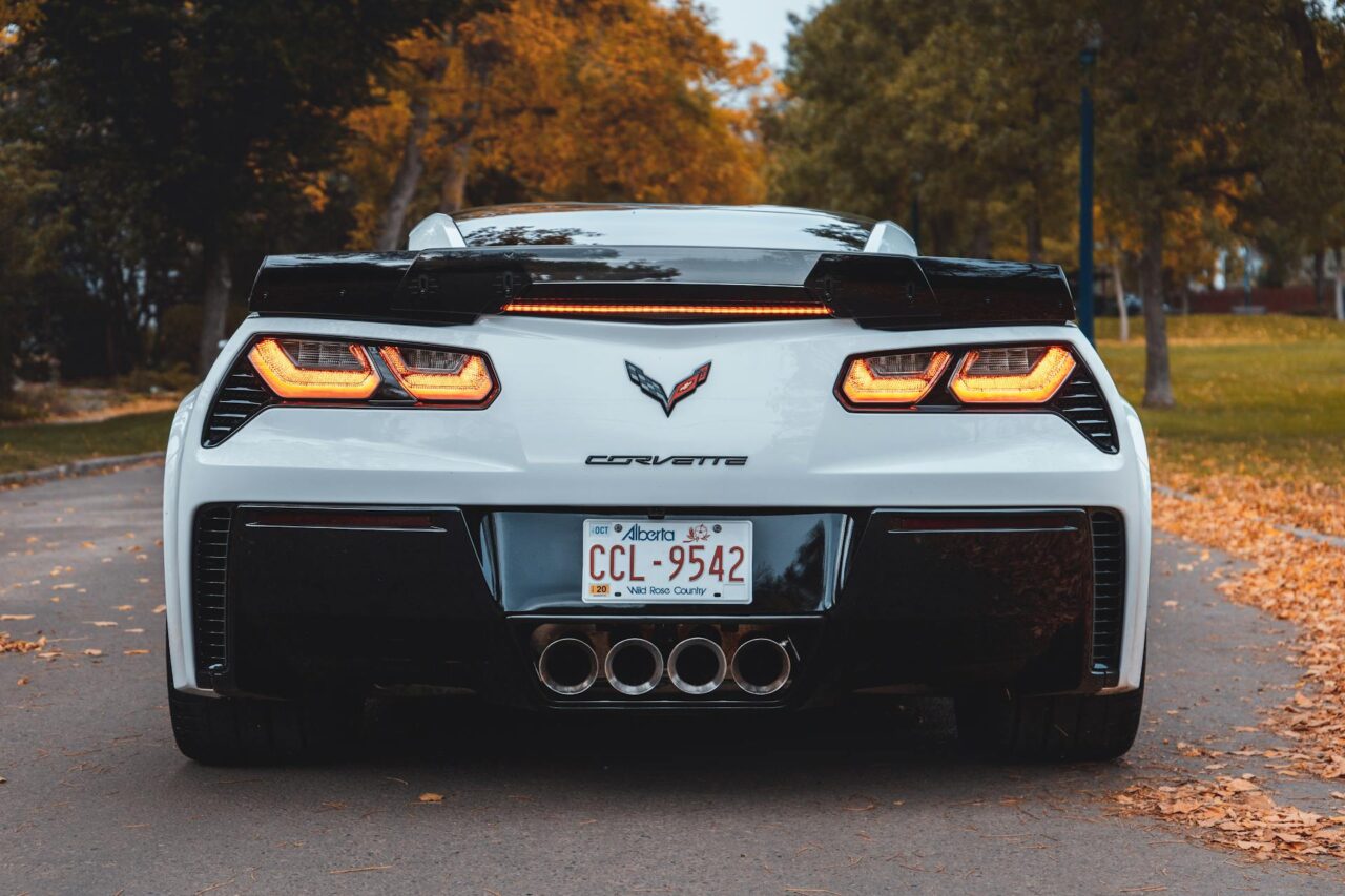Rear of a white corvette