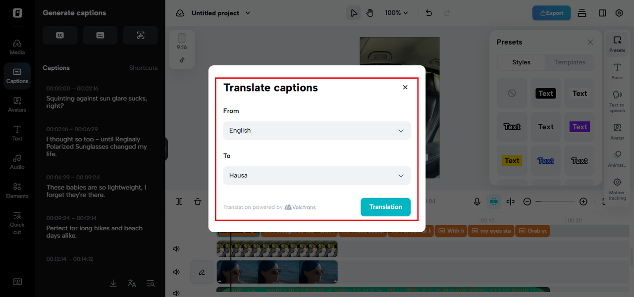 Pippit translate captions