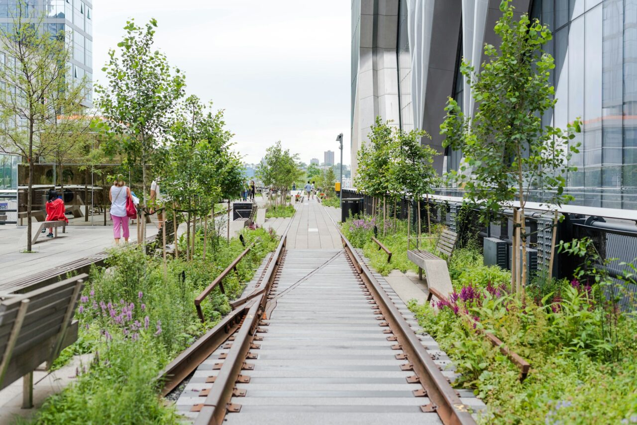 Repurposed railroad and walkway at The High Line. New York 