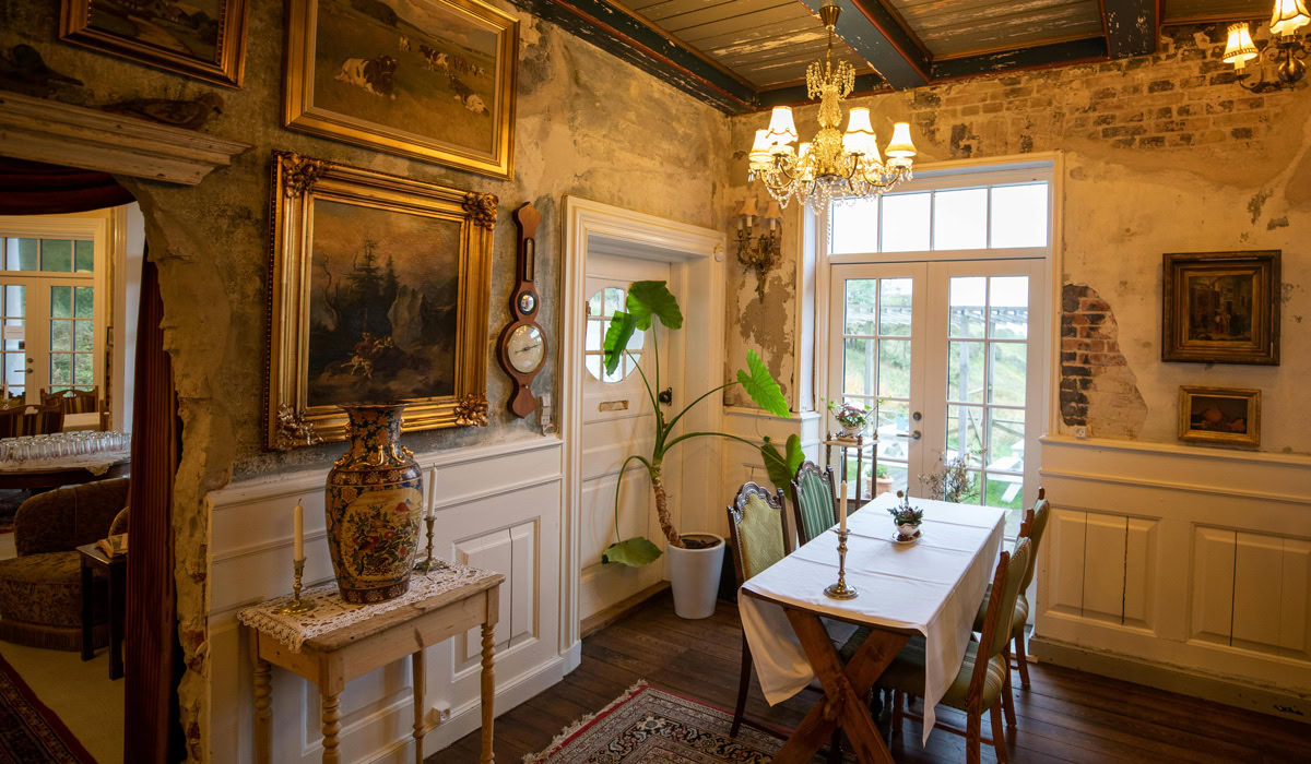 Vintage rustic dining room with antique decor